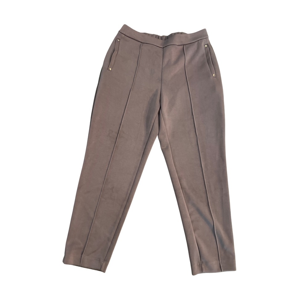 Elie Tahari Women Taupe Pintuck Seam Pull On Straight Leg Trousers Pants